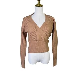 Pink Rose V Neck Long Sleeve Wheat Sweater US Women's S